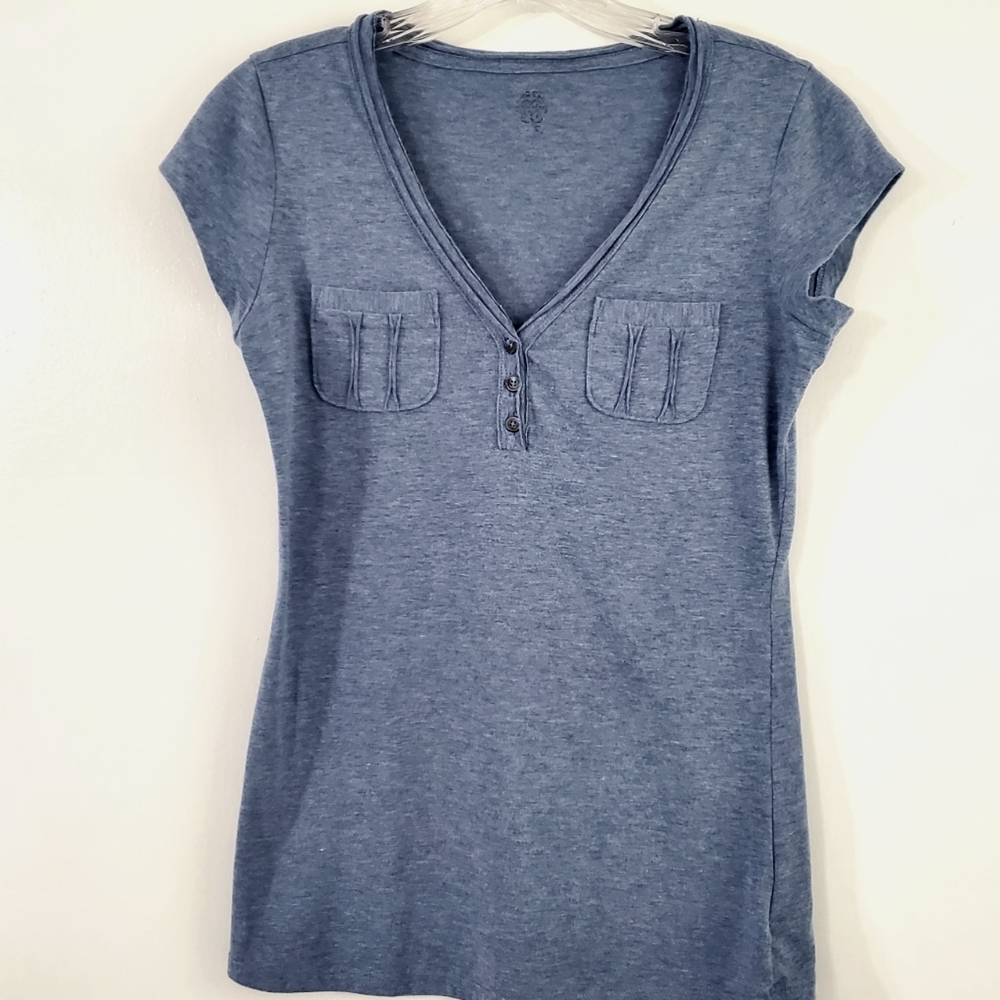 Jessica Simpson Short Sleeve Blouse Shirt Blue Juniors Small